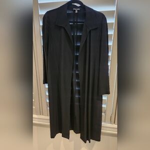 Eileen Fisher Black Duster Open Front Long Cardigan Coat Tencel Viscose Crepe